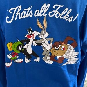 Warner Bros. Looney Tunes Blue Crew Neck Sweater “That’s all folks” size M